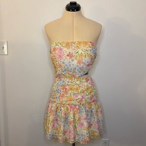 Showpo Sazerac Dress in Multi Floral, Strapless Cutout Mini Dress, 6